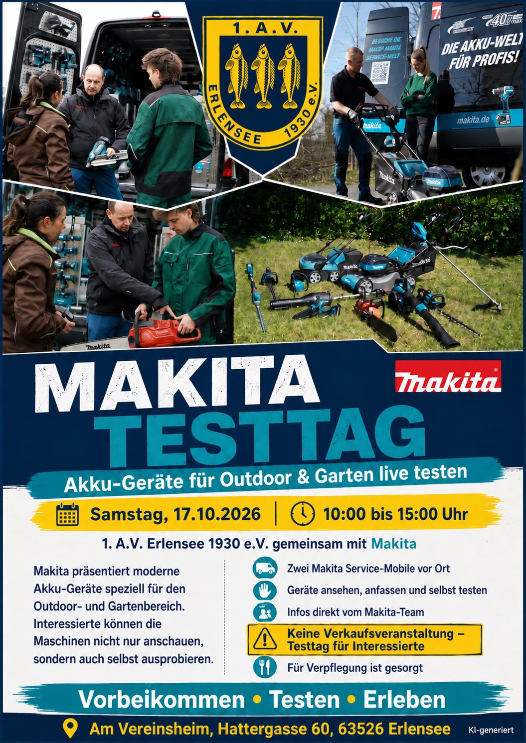 Veranstaltungsplakat zum Makita-Testtag am 17. Oktober 2026 beim 1. AV Erlensee